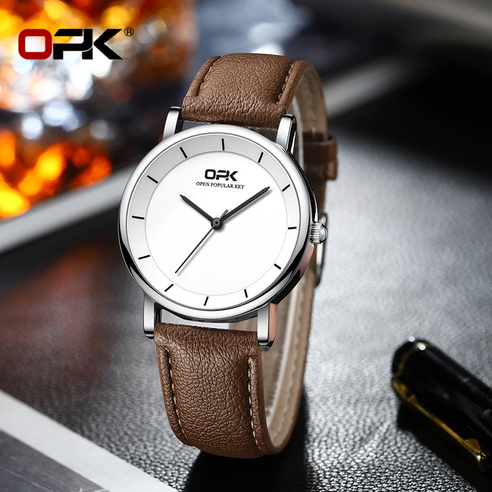 OPK 8122 Mens Watch Original Simple Brand Quartz Watch Waterproof Luminous Leather Strap    Watch For Man And Women Gift