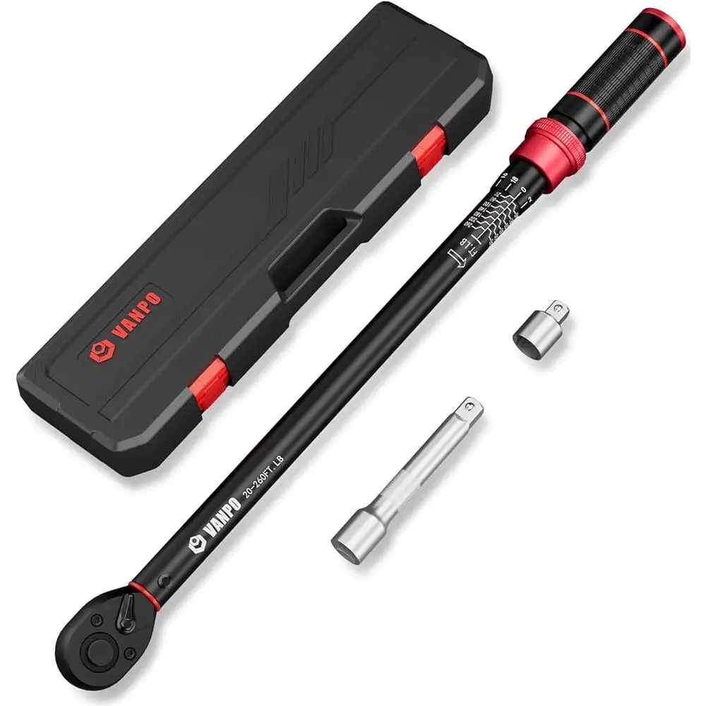 1/2 Inch Drive Click Torque Wrench Set 20-260 Ft-Lb 27.1-352.3 Nm Precision Adjustable Dual Direction Tool Automotive Repair