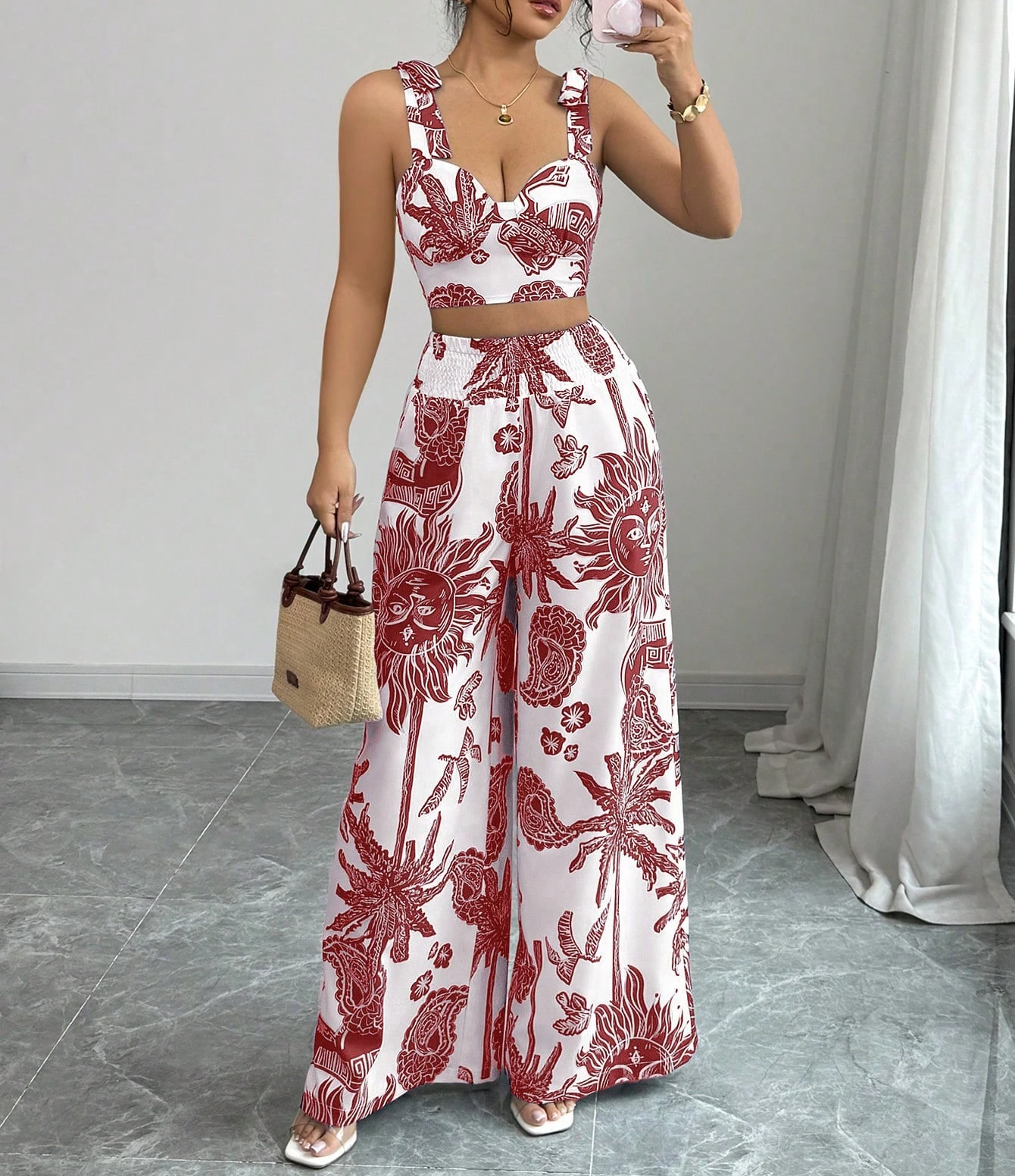 

Women 2025 Open Back Fall Plant Knot Bohemian Pattern Short Suits Ladies Suits Clearance