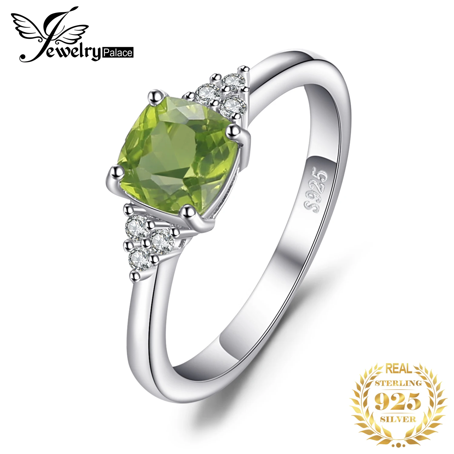 JewelryPalace 1.1ct Genuine Natural Peridot 925 Sterling Silver Solitaire Ring for Woman Fashion Gemstone Jewelry Wedding Gift