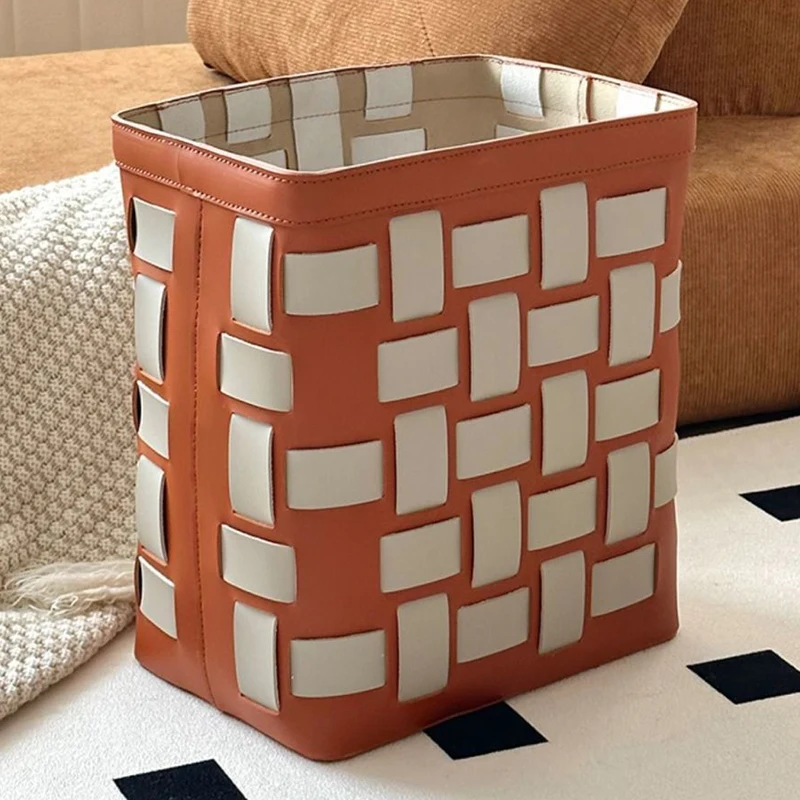 Leather Storage Basket Luxury Laundry Baskets Woven Clothes Toys Organizer Basket Household Living Room Organization Baskets