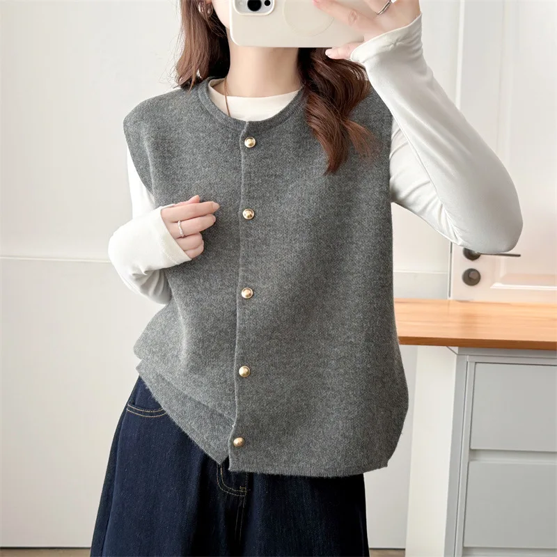 

XXXXL модный женский жилет без рукавов больших размеров, новый осенне-зимний однотонный вязаный кардиган, повседневные свитера 8521