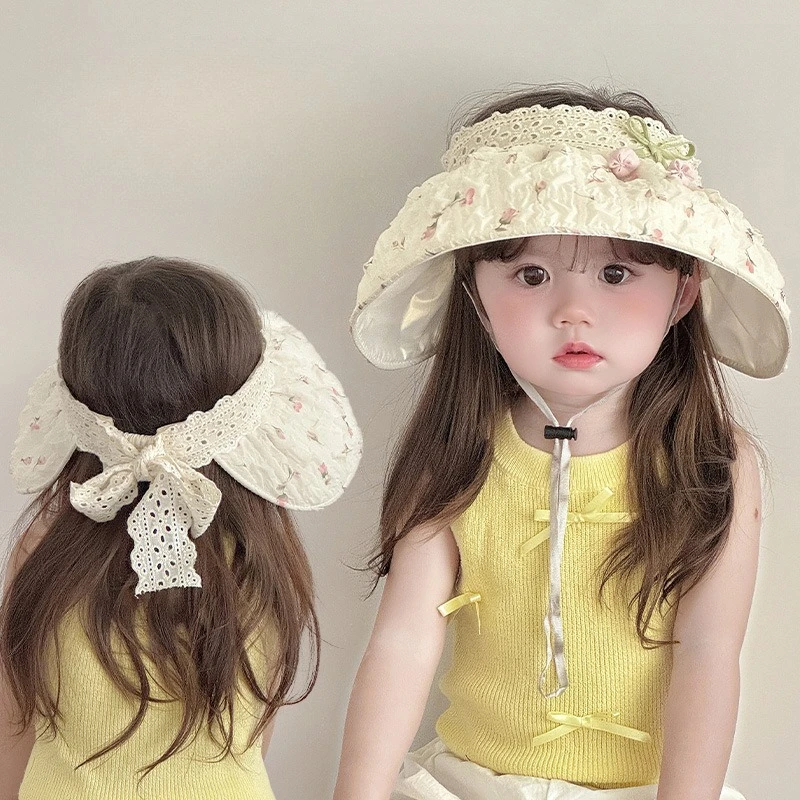 

Wide Brim Baby Girl Sun Visor Thin Breathable Kids Summer Hat Hollow CapToddler Beach Sun Hat Cute Outdoor Headwear for Children
