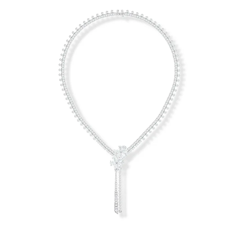SY Luxury Jewelry 925 Sterling Silver Flower Pendant Necklace Tassel Necklaces White HCD Gemstons Party Dress Wedding Accessory