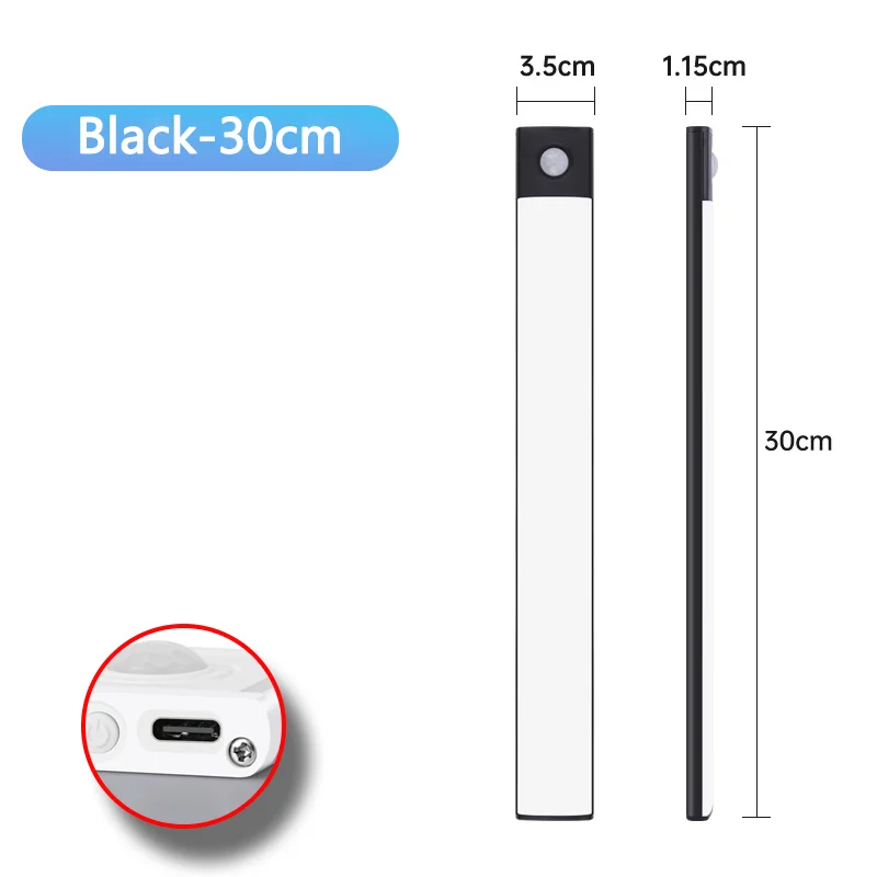 LED-Schrankleuchte Typ C, wiederaufladbar, Bewegungsmelder, Nachtlichter für Küche, Kleiderschrank, Schrankbeleuchtung, 10 cm/20 cm/30 cm/40 cm/50 cm
