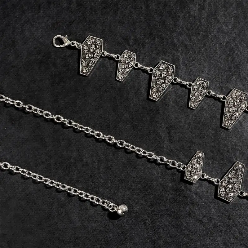 652F سلسلة خصر معدنية فضية داكنة قابلة للتعديل للنساء مع تفاصيل الإطار #3