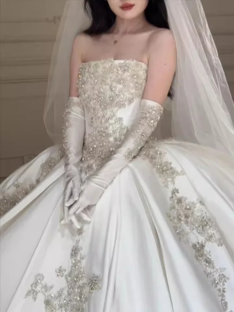 2025 New Customized Vestido De Noiva Strapless Detach Sleeve Wedding  Dresses Beads Sewn Ivory Lace Bride Boho Bridal Gown 0104 - AliExpress 320