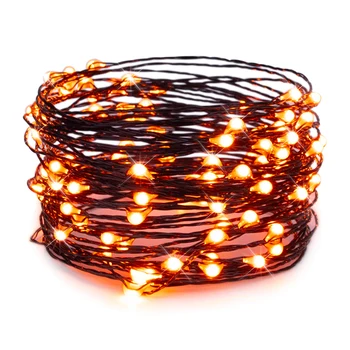 Orange Lila Halloween-Lichterkette, 10 m, 20 m, schwarzer Draht, Lichterkette für Halloween, Weihnachten, Heimdekoration, Stecker im Freien