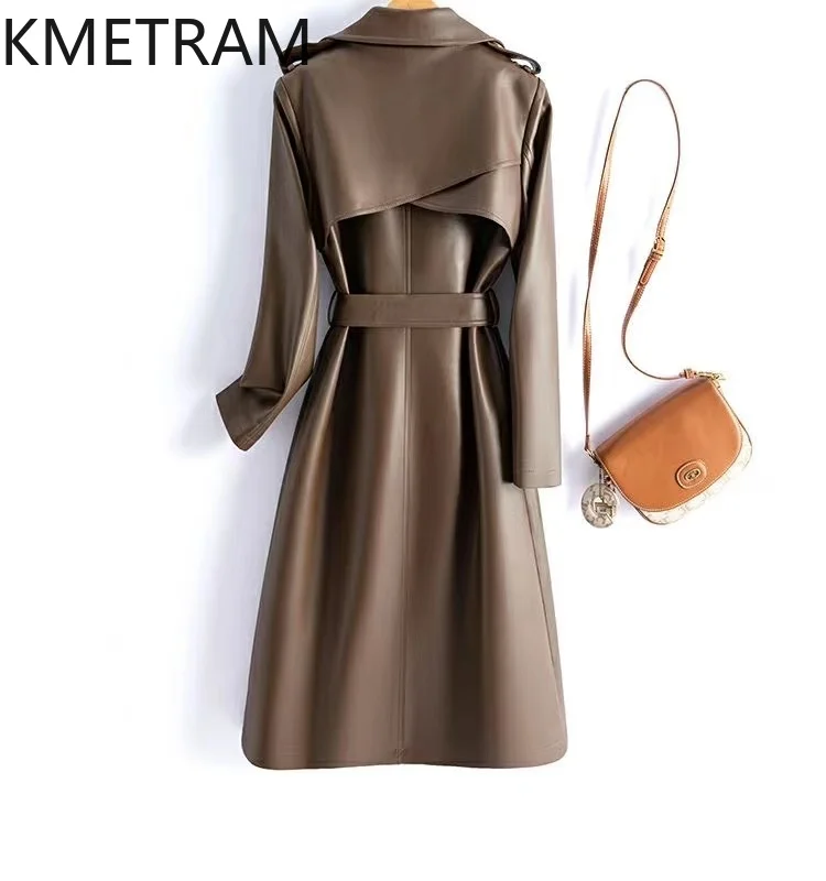 Kmetram echte Schaffell Leder Damen jacken Frühling Herbst mittellange Kleidung für Frauen Trenchcoat Slim Fit Casaco de Couro