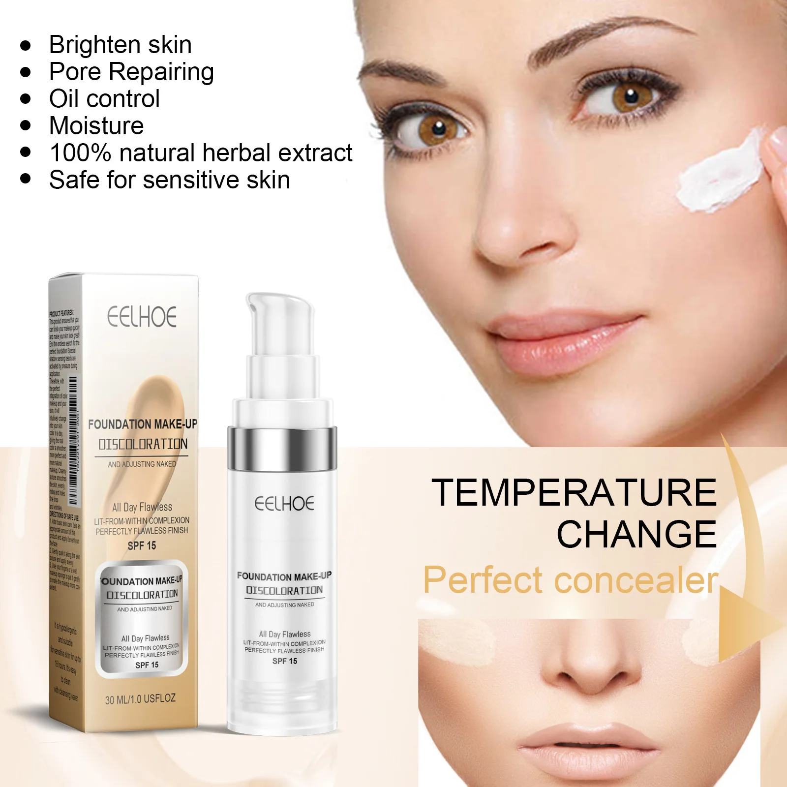 Holding Makeup Hydration Moisturizing Concealer Color Change Foundation Sweatproof Waterproof Non-removal Base Makeup Cosmetics