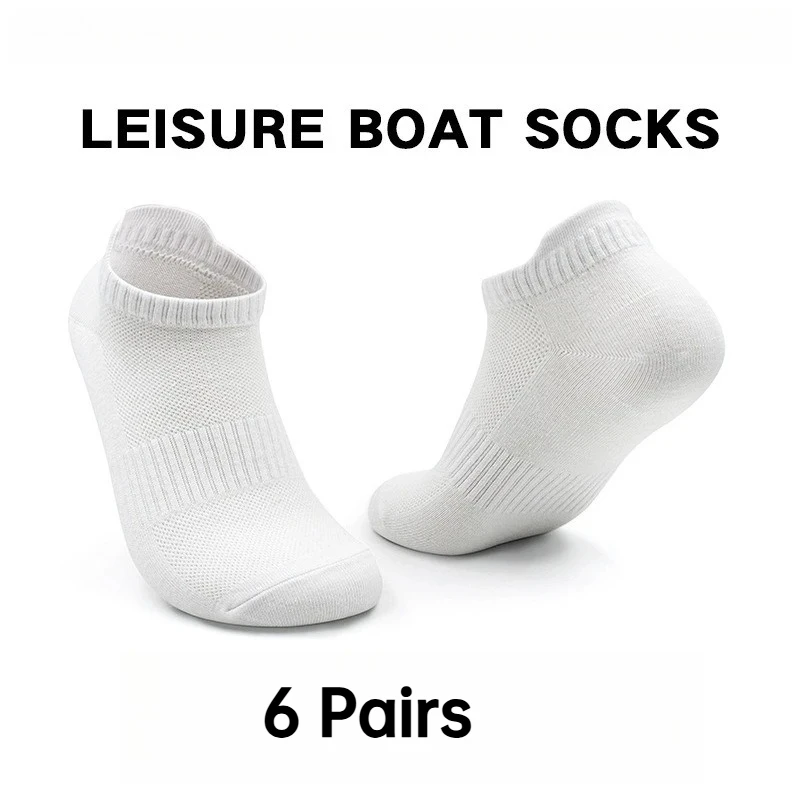 6 Pairs Set Unisex Cotton Short Socks Boat Breathable Mesh Summer Thin Casual Sports Ankle Socks Black White Gray Daily Wear