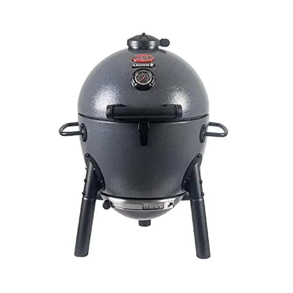 Portable Kamado Charcoal Grill & Smoker with Cast Iron Grates 155 Sq Inches Cooking Area Easy Ash Pan & Mobility Ceramic-like