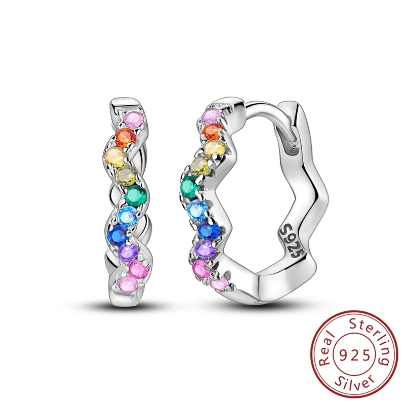 

100% Original 925 Sterling Silver Earrings Colored Zirconium Hoop Earrings for Teens Women Female Party Fine Earring Jewelry