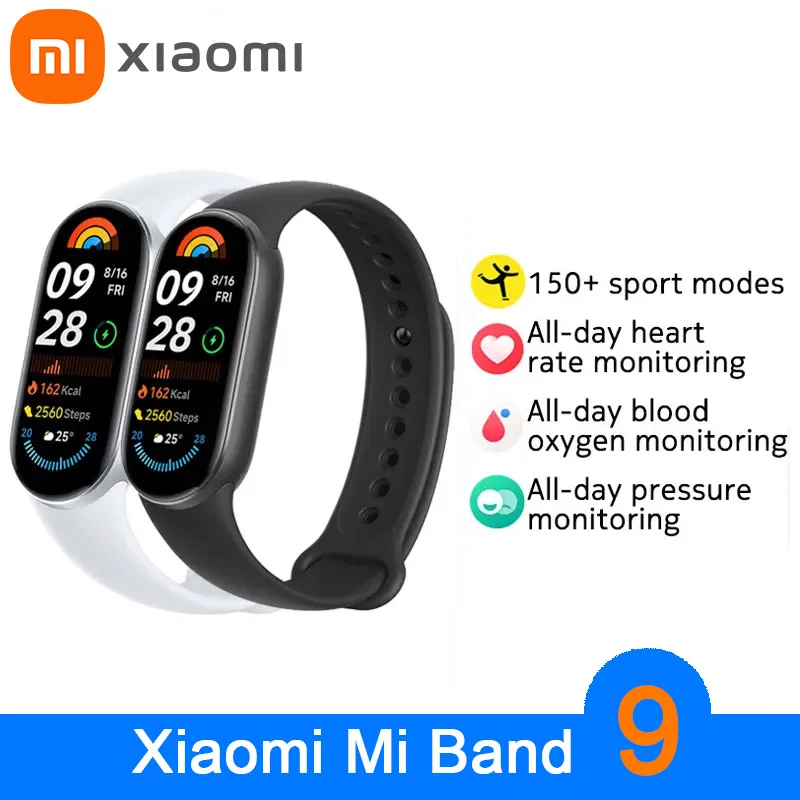 

Xiaomi Band 9 Кровь Кислород 1.62 AMOLED Экран Браслет Miband9 60 Гц Фитнес-трекер Монитор сердечного ритма Smart Band Mi 9 Оригинал