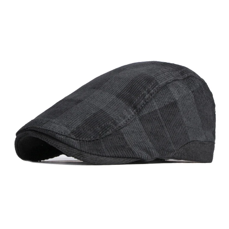 TOHUIYAN-gorros de pana para Hombre y mujer, Boina a cuadros, Boina plana británica, Boina de otoño