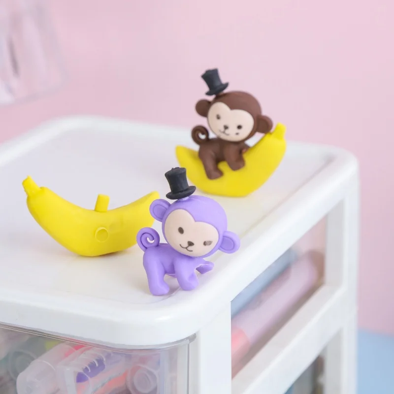 3 pieces/batch kreativní roztomilá opice banán živočich mazací guma student papírnictví vánoce dar vážit si kawaii mazací guma velkoobchod