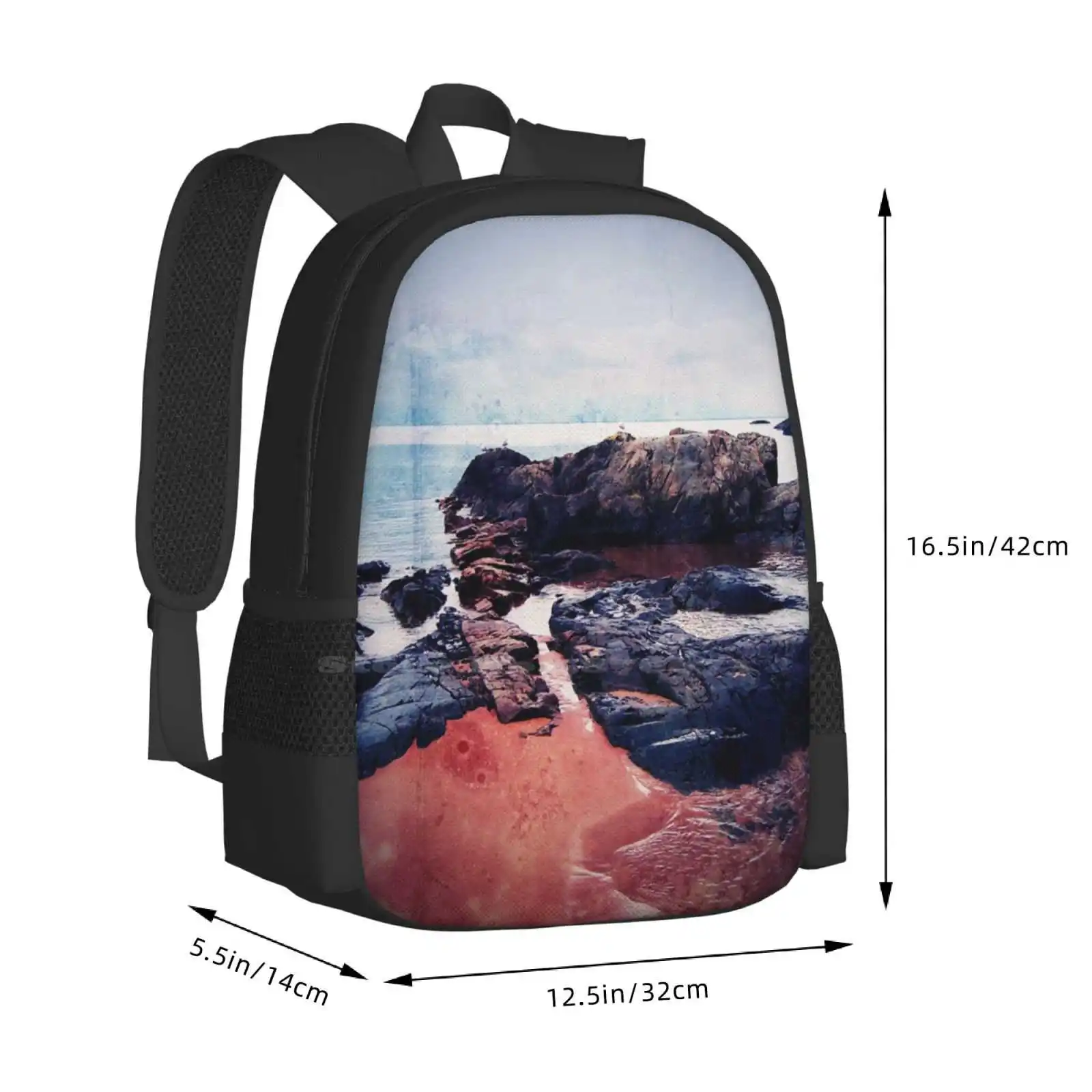 Mochila escolar con diseño de patrón de moda de castillos en la arena, bolsa para portátil de viaje, castillos en las islas de arena, lago costero Superior