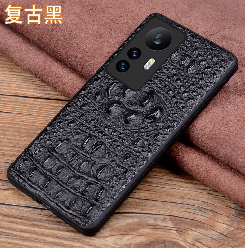 Original Genuine Cowhide Leather Case For Xiaomi Mi 12 12S Pro X Retro 3D Crocodile Head Alligator Skull Armor Phone Cover