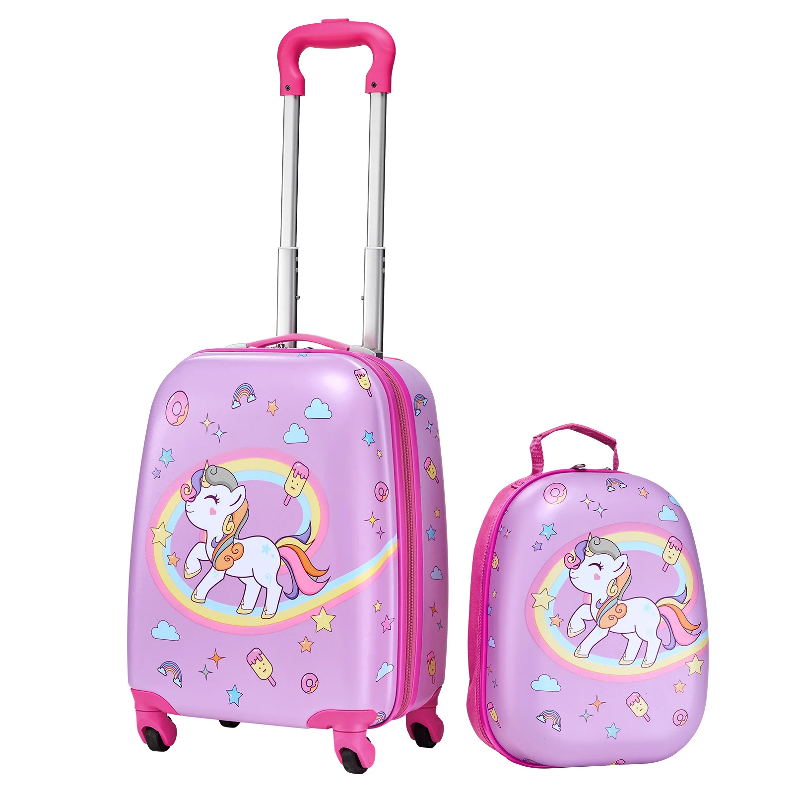 

SucceBuy 2PCS Kids Luggage Set 18in Hardside Rolling Wheels Suitcase with Backpack Unicorn Kids Carry on Luggage Set for Girls