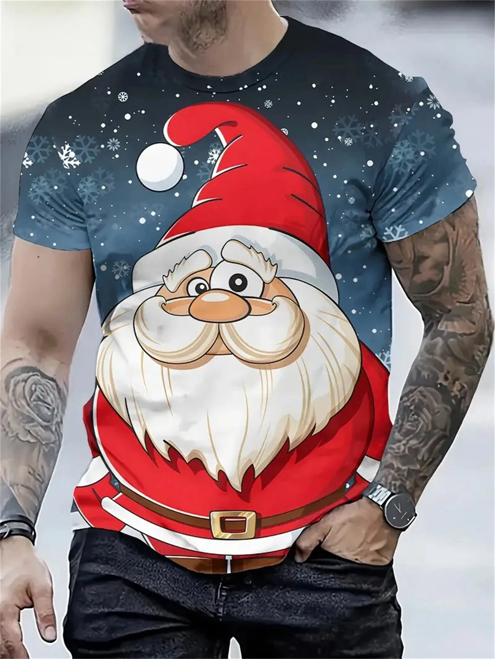 

Men's Santa Claus Printed T-Shirt Holiday Party Fashion Christmas Harajuku Short Sleeve Top Y2k Unisex Clothing