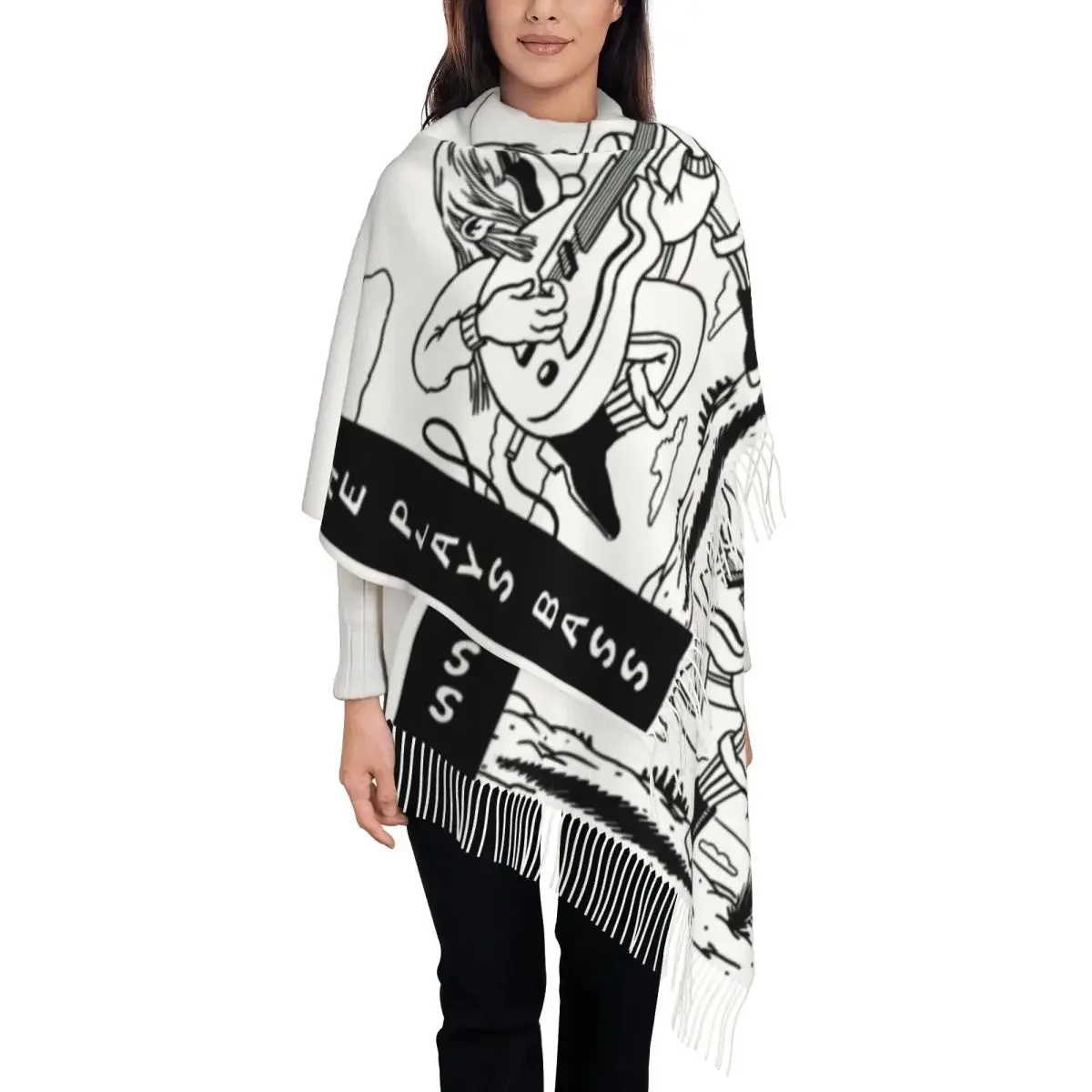 Custom Beabadoobee She Plays Bass Tassel Scarf Women Winter Fall Warm Shawl Wrap Ladies Scarves