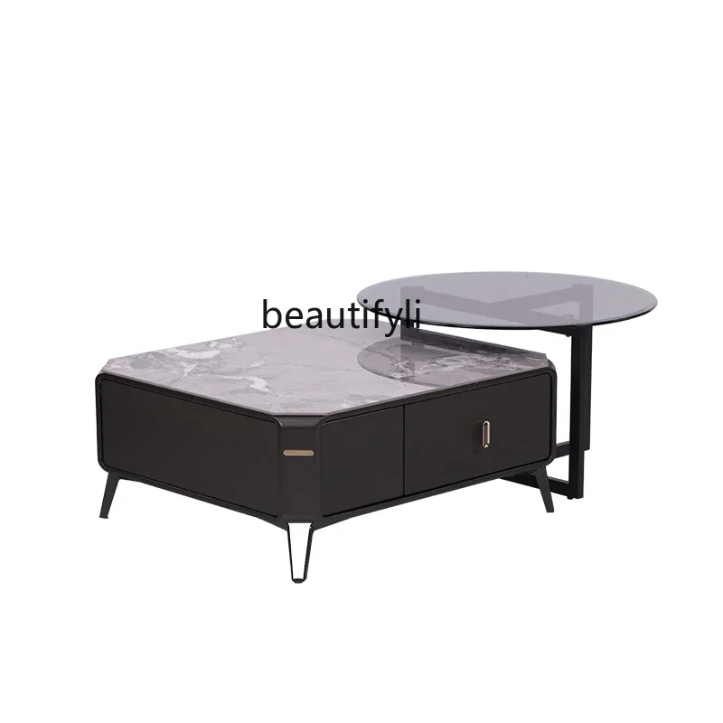 

xz1Stone Plate Square Square round Coffee Table TV Cabinet Combination Simple