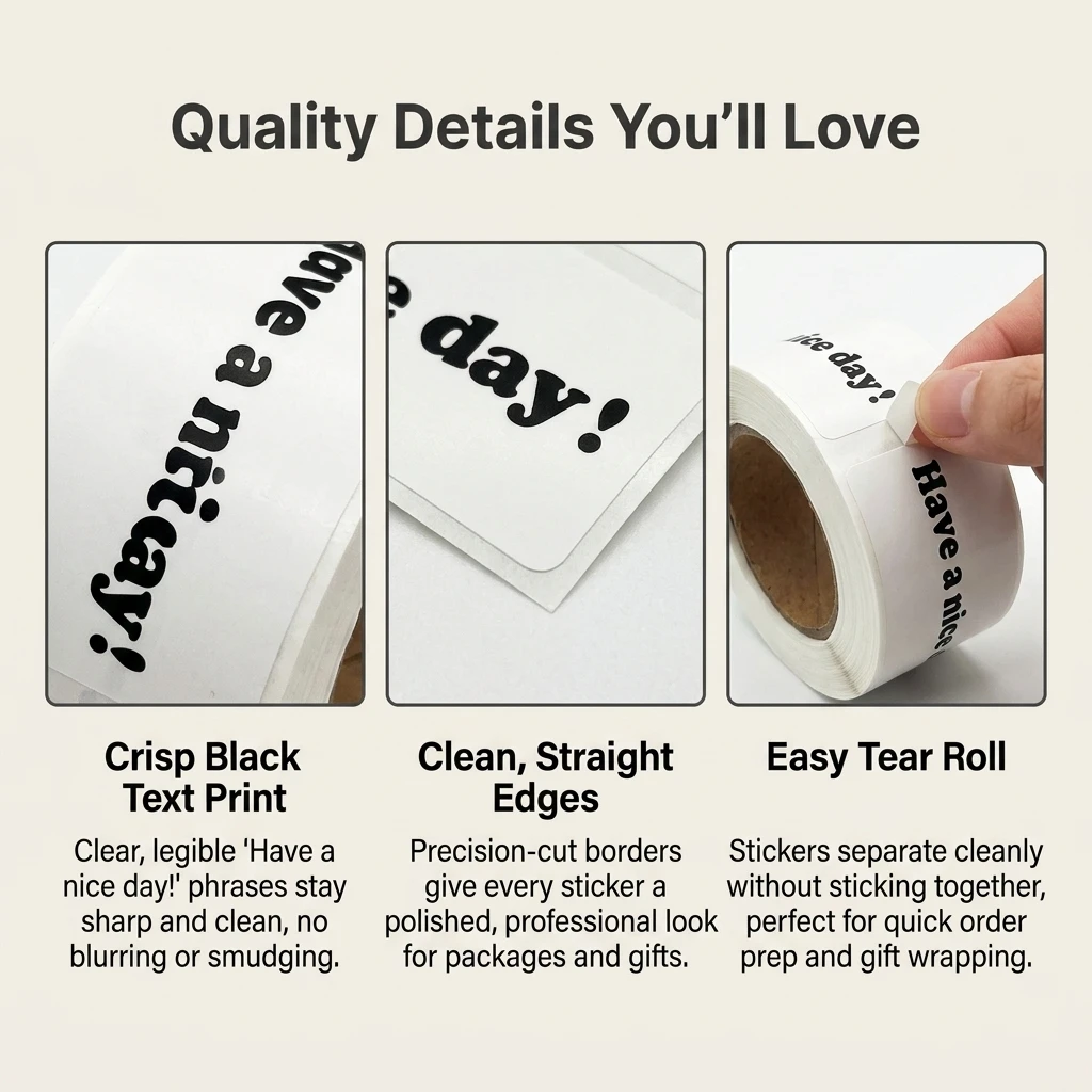 120Pcs/Roll Have a Nice Day Hand Heart Stickers 1*3inch 3 Designs Diy Office index label Adorn Gifts, Notebook, Package Seal