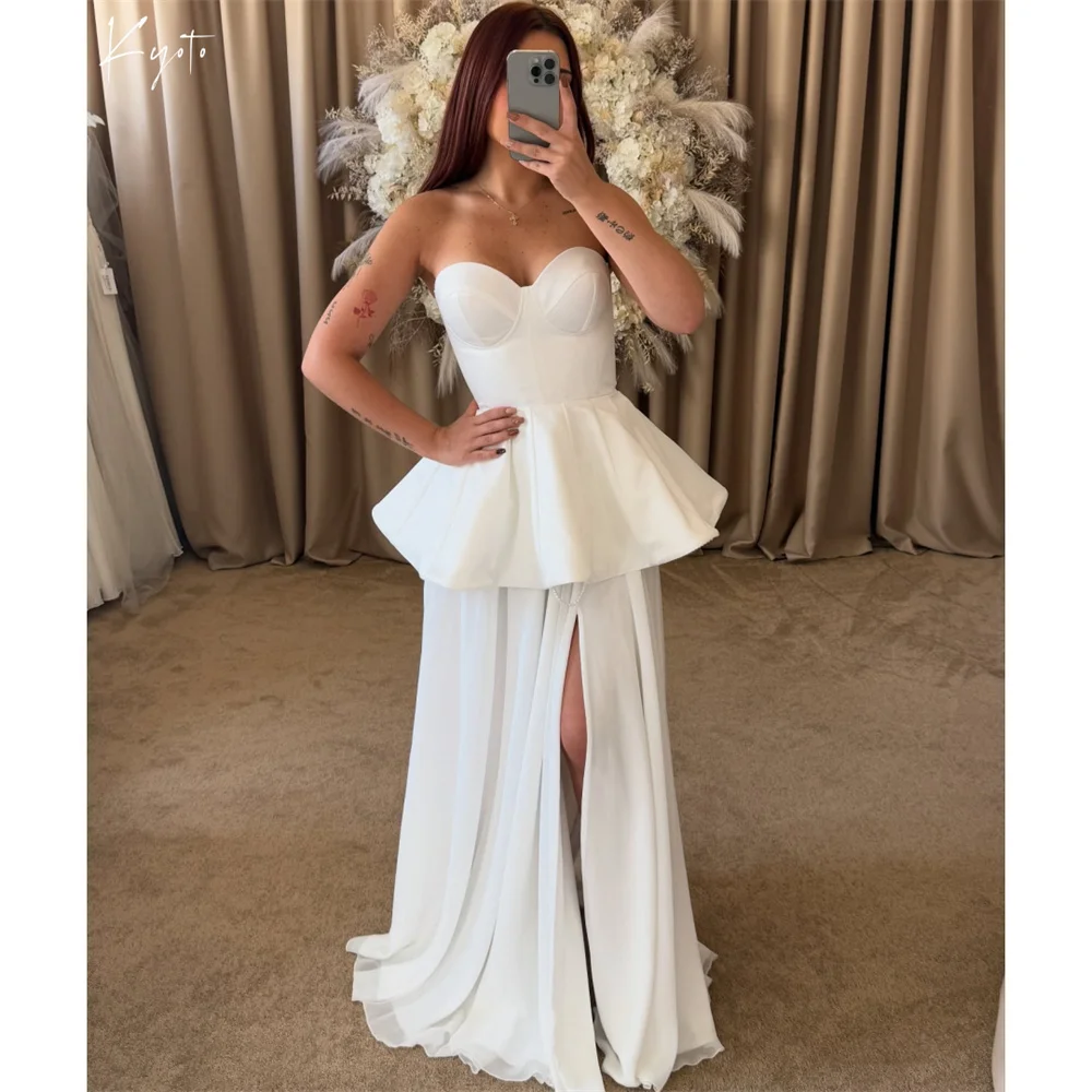 

Kyoto Customized White Two-Piece Simple Wedding Dresses Strapless Side Split vestidos de novia Floor-length Evening Dresses 2025