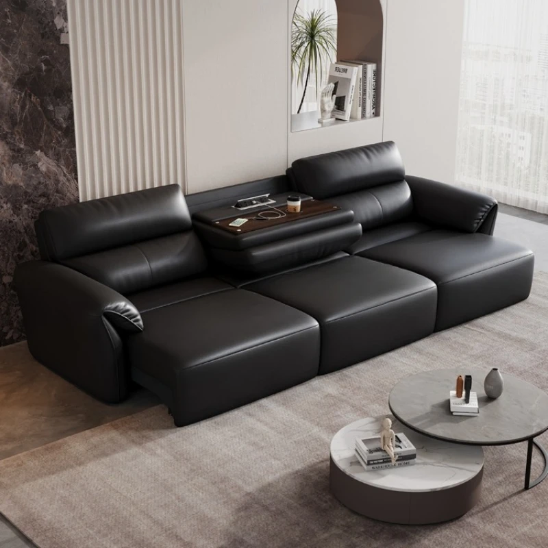 

Electric sofa bed intelligent telescopic multi-function dual-purpose home theater living room first layer cowhide three people