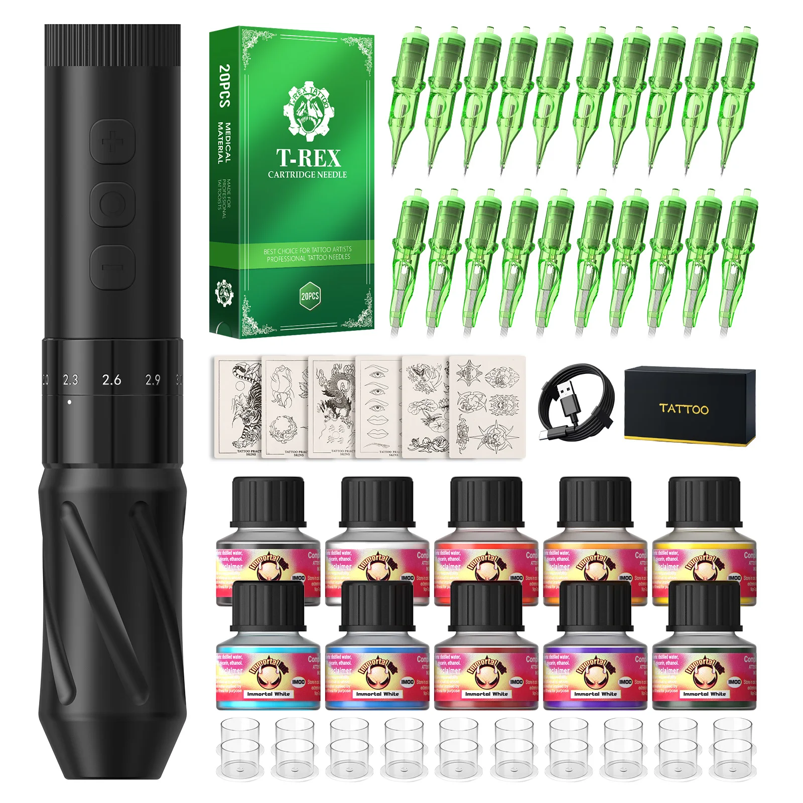 

Tattoo Pen T-Rex Wireless Rotating Tattoo Machine, adjustable 6 stroke lengths 2.0mm-3.5mm Permanent Makeup Tattoo Machine Kit