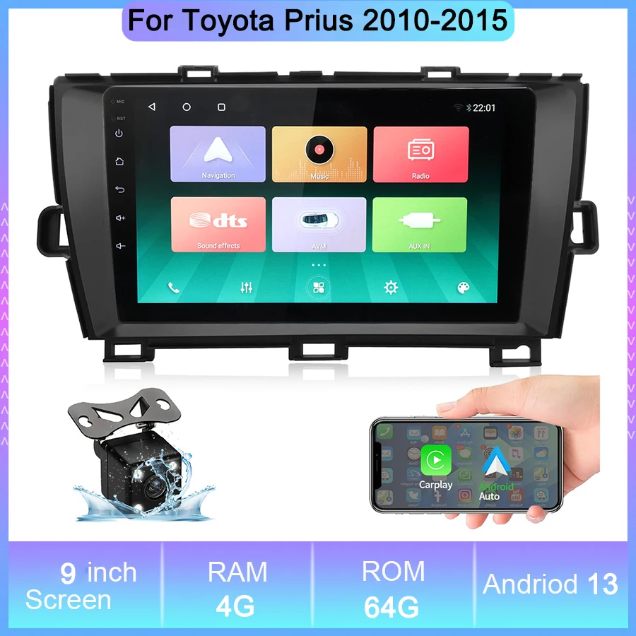 

Автомобильная Мультимедийная магнитола для Toyota Prius 2010-2015, 9 дюймов, Android 13, Qualcomm, GPS-навигация, аудио-приемник, видеоплеер, стерео экран