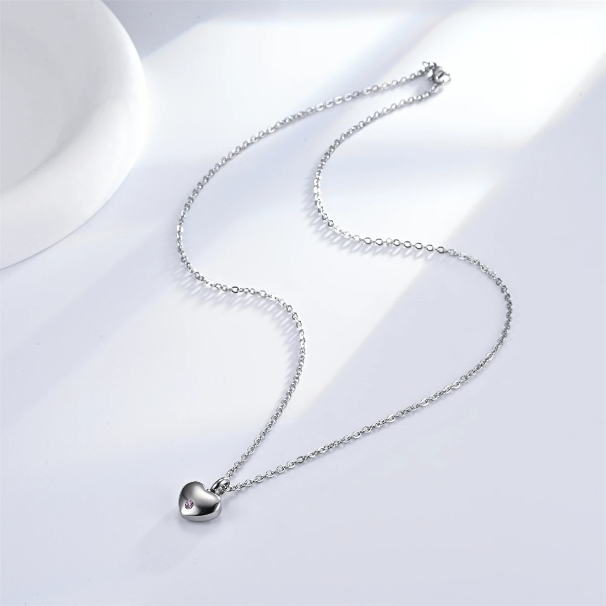 New Stainless Steel Small Heart Shaped Memorial Ash Urn Necklace with Cubic Zircon for Pet Human Ashes Fashion Jewelry Wholesale