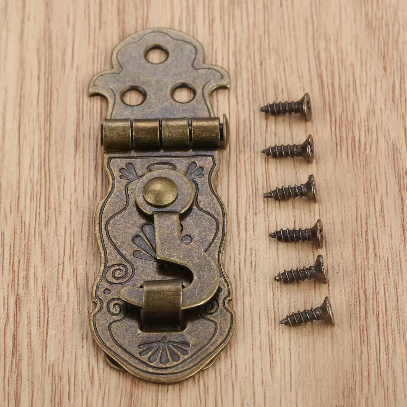 DRELD Wooden Box Toggle Lock Antique Bronze Box Buckles Latch Clasp Pattern Carved Flower Book Lock Bronze Tone 71*24mm 1Pc