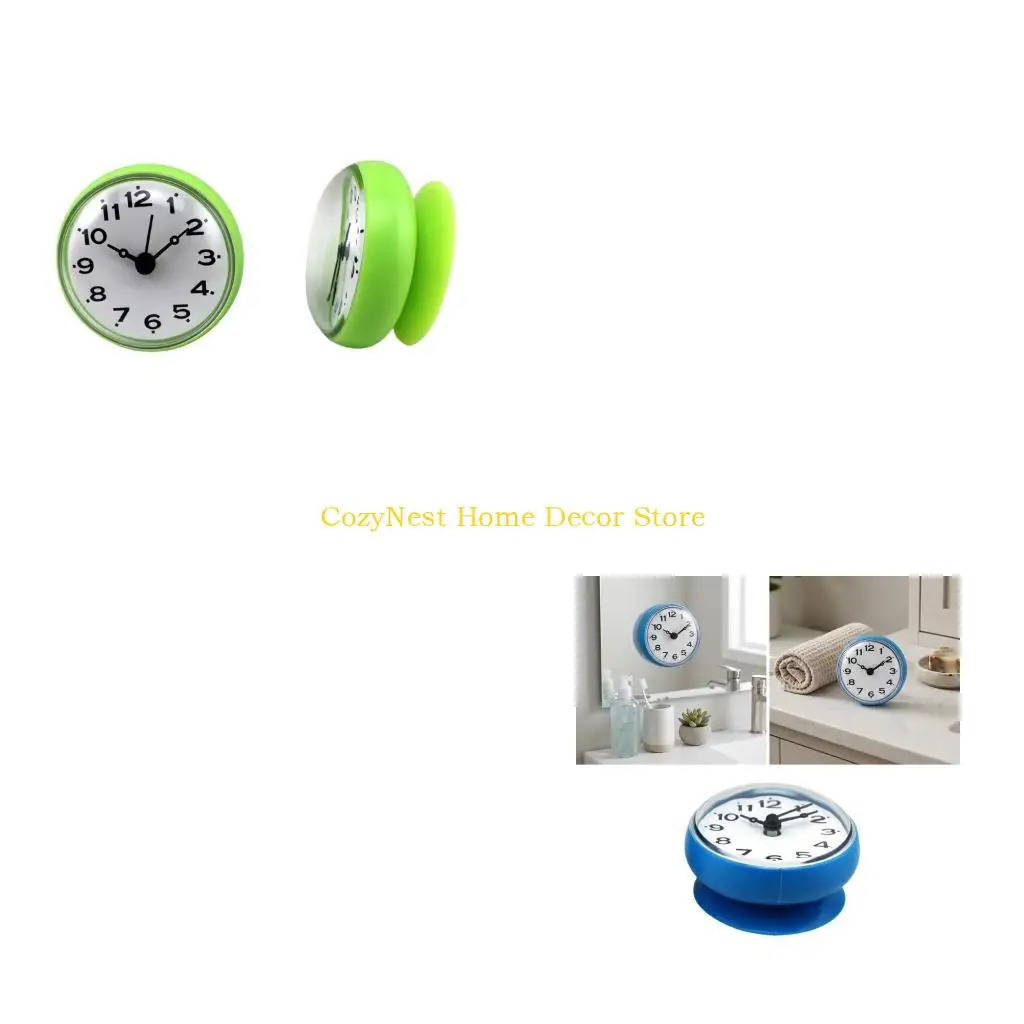 92MF Small Bathroom Clock for Mirror or Sink Side, Suction Cup Mount with Clear Numerals and Round Clock Face for Family Use