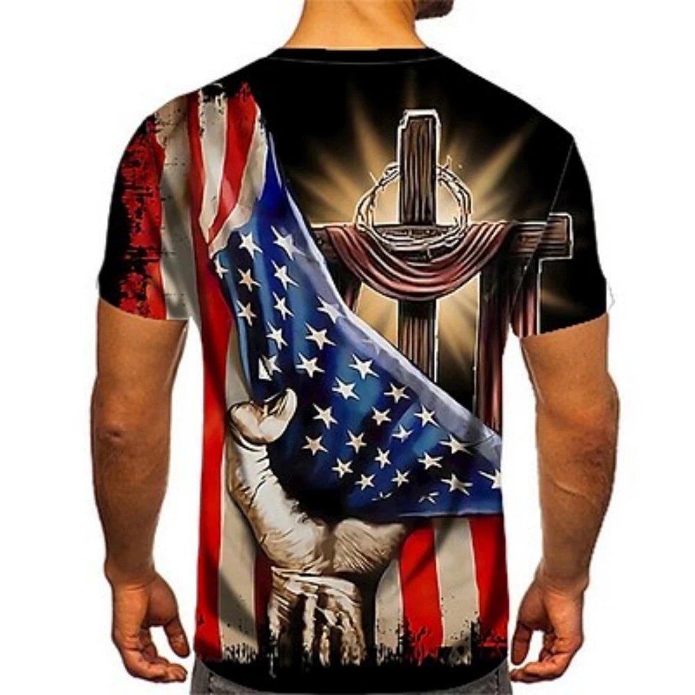 Men's T shirt Patriotic Shirts Cross National Flag Round Neck 3D Print Short Sleeve Sports Fashion Sportswear Vintage tee