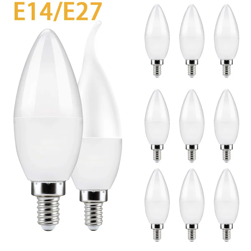 

10pcs E14 E27 Led Candle Bulb 3W 6W Led Lamp 220V Led bulb led light chandelier lamp For Home Decoration bedroom room office