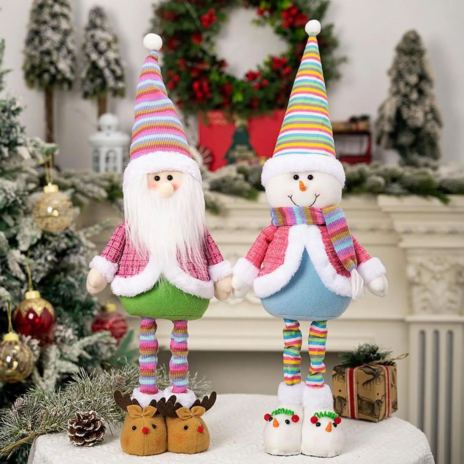 Stretchable Christmas Doll Lovely Gift Figurines Adornments Collectible Decoration for Table Fireplace Office Festival Window