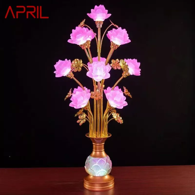 APRIL Colored LED Lotus Table Lamp For Buddha Lamp Household Buddha Hall Lamp Glass Lamp Temple Worship Buddha Front Lamp