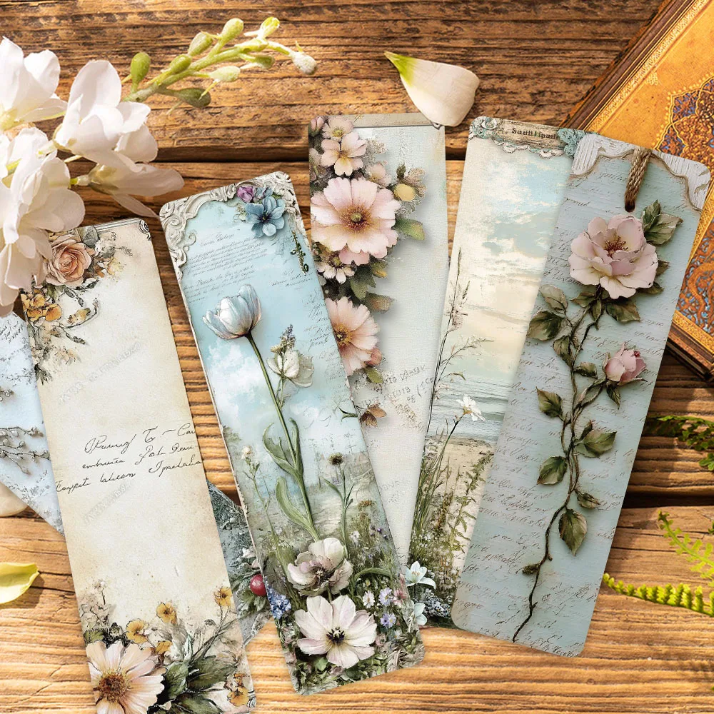 30pcs Stereoscopic Vintage Landscape Wallflower Bookmarks Students Message Index Paper Cards Handbook DIY Decorative Materials
