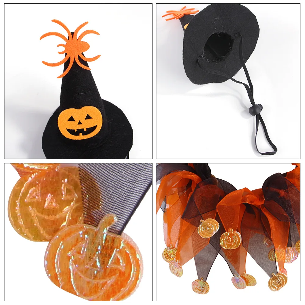 2Pcs Cute Halloween Cat Costumes Cosplay Cloak Witch Hat For Small Dog Cat Kitten Scarf  Halloween Pumpkin Pet Clothes