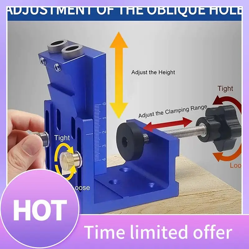 

B69C Pocket Hole Jig Kit Spare Parts 15° Angled Woodworking Holes Locator, Drill Guide Jig Set W/2 Drill Bits For Carpentry