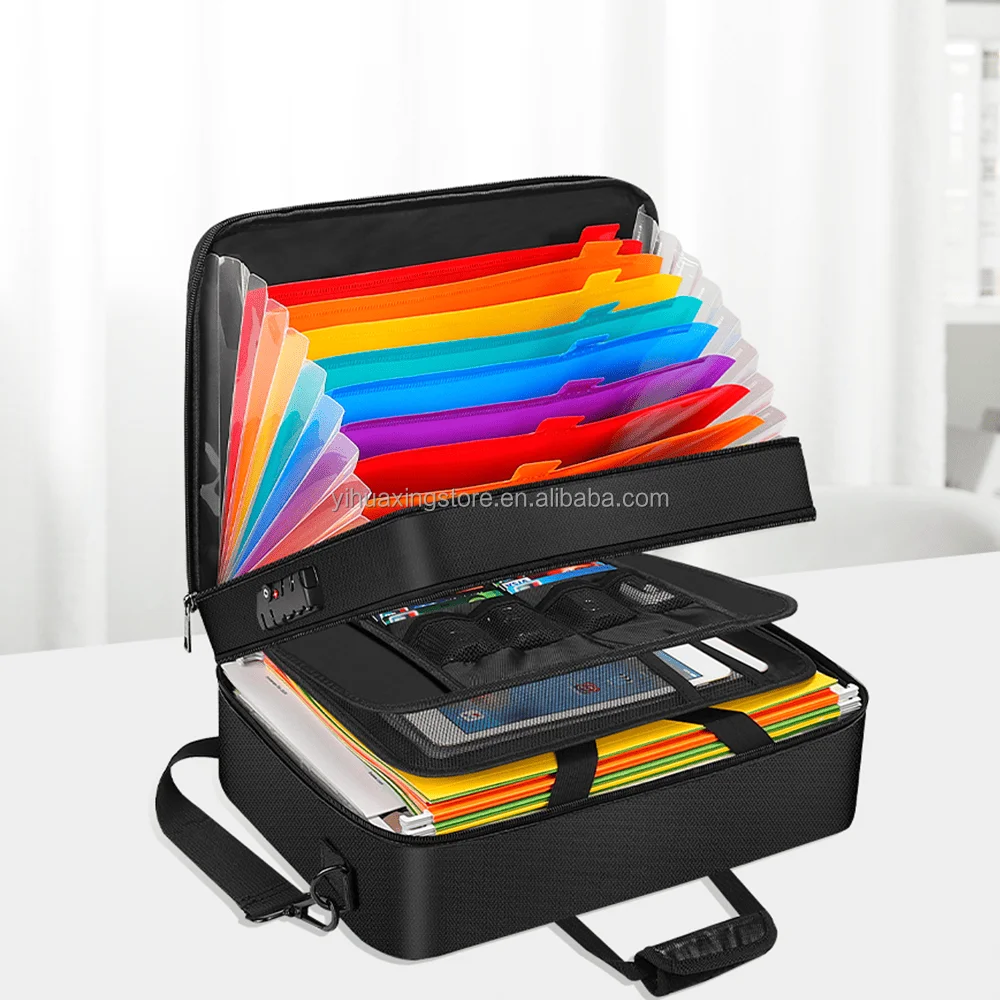 

Fireproof and Waterproof Colorful File Organizer Multi-Pocket Document Storage Bag with Mesh Pocket for Cash