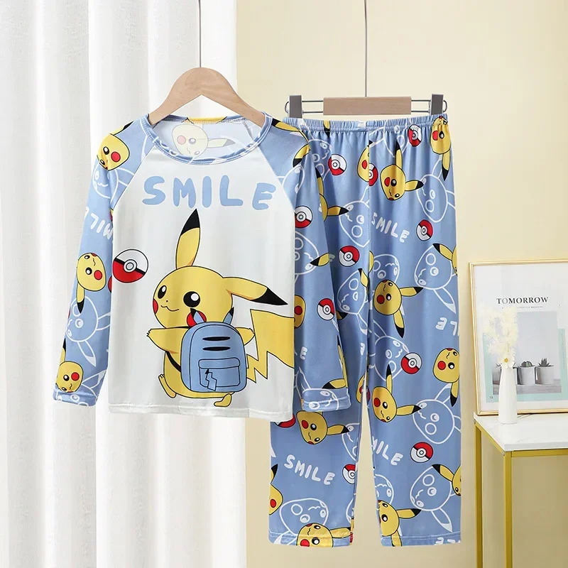 Pokemon Pikachu Pajamas Kawaii Soft Children Boys Girls Long Sleeve Set Medium Comfortable Cartoon Home Wear Household Clothes