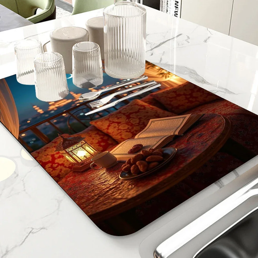 Marble Kitchen Dish Drainer Mat Antiskid Draining Mat Coffee Maker Drain Pad Quick Dry Tableware Mat Kitchen Absorbent Placemat