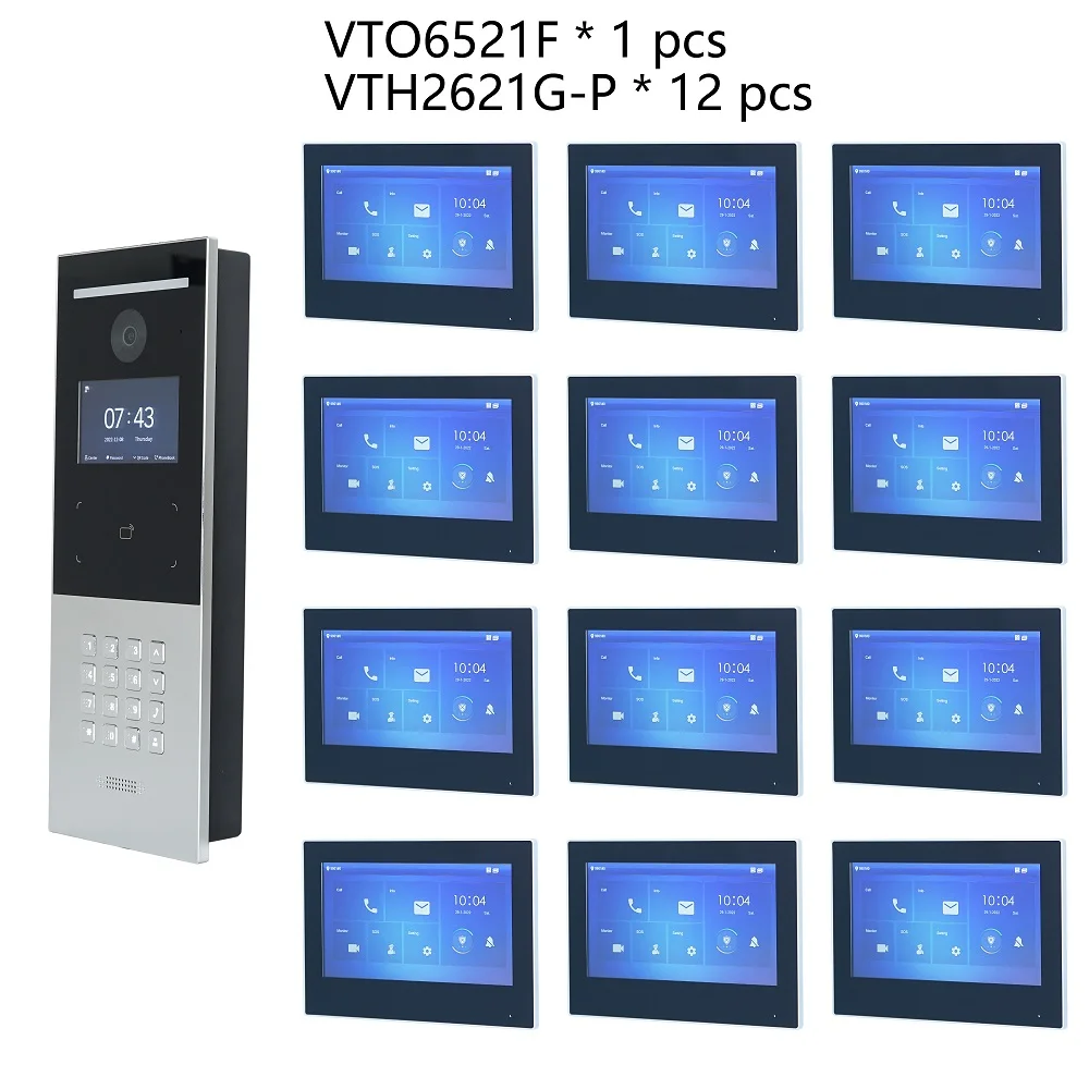 

Комплект многоязычного IP-видеодомофона DH VTO6521F и VTH2621G-P, поддержка разблокировки RFID-кода, домофон, SIP-звонок