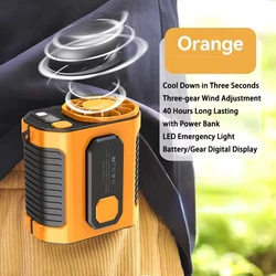 Waist-mounted Fan Cooling High-temperature Outdoor welding HangingNeck Waist Clip Fan Wearable Portable Fans LED Lighting