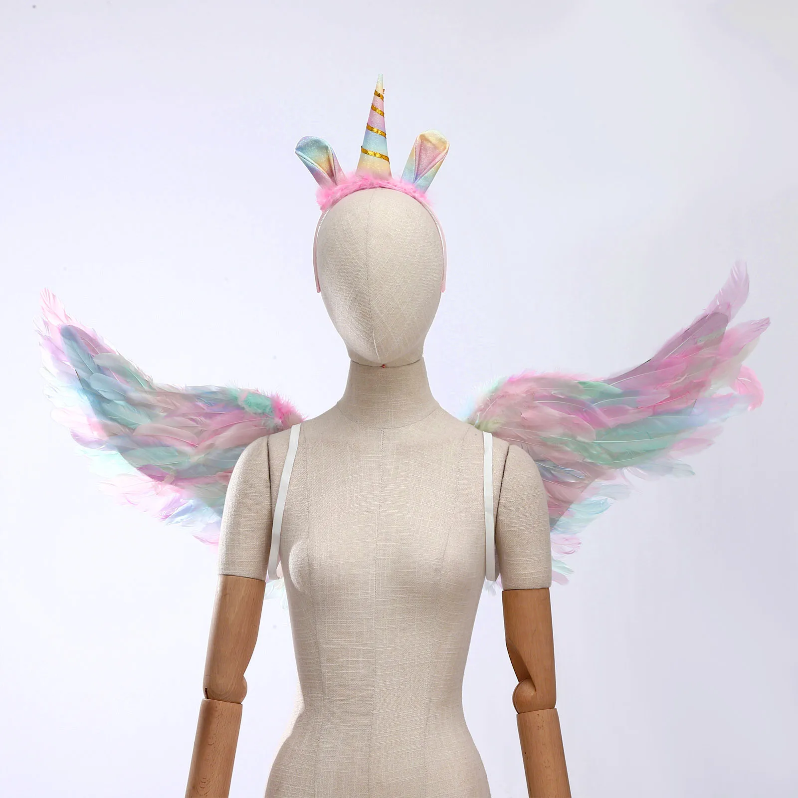 디럭스 요정 날개 세트 옹 브르 깃털 머리띠 마법의 글로우 지팡이 경량 스트랩 어린이 성인 코스프레 파티 사진 소품