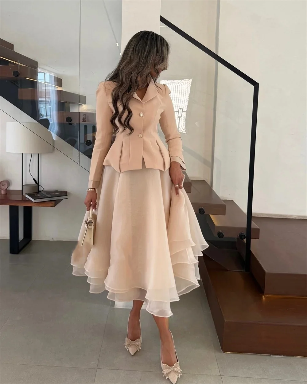 Tea Length Long Sleeves Bespoke Occasion Gown Evening Dresses Pastrol Unisex Jersey Retro Dubai Saudi Arabic Prom Customized