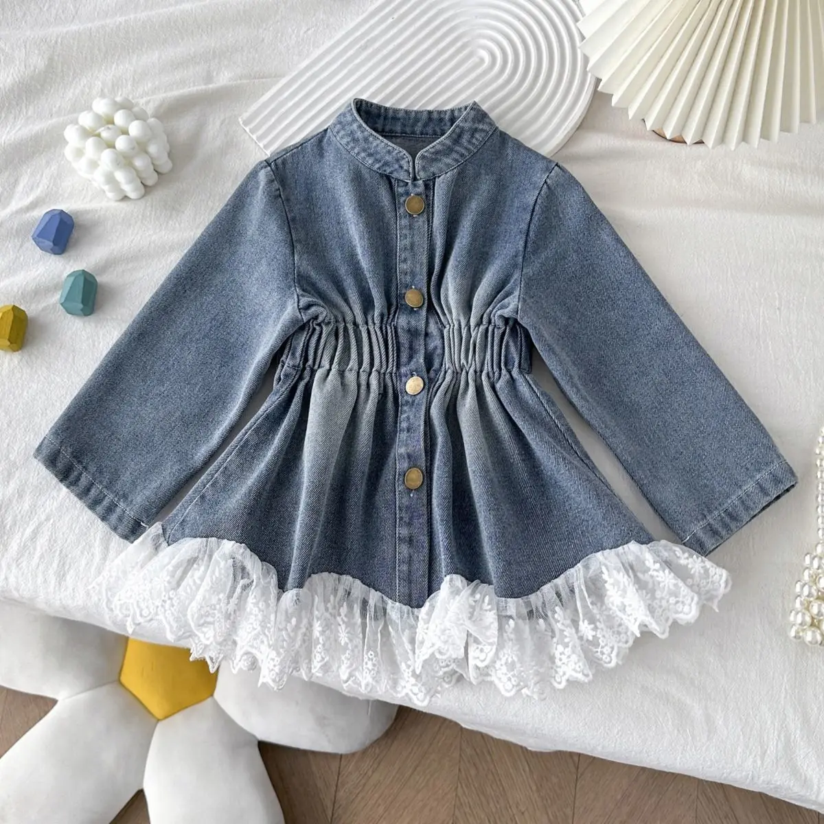 

Baby Girls 2026 New Denim Skirt Fashion and Popular Korean Version Sweet Lace Kids Outwear Beautiful Dress