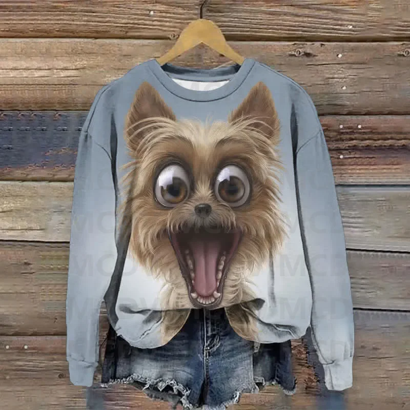 Surprised Puppy Print Sweatshirt 3D Printed Women Casual Pullover